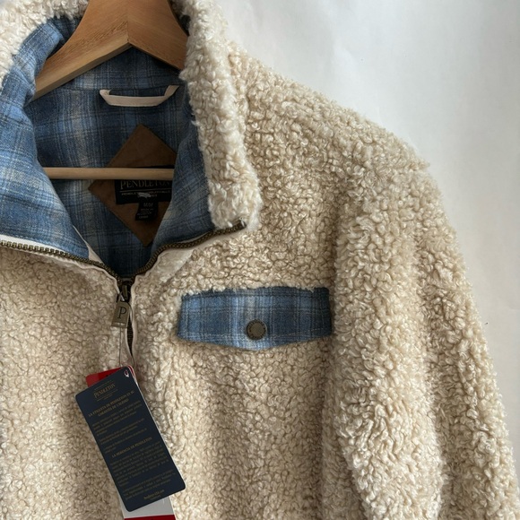 Pendleton Ladies' Softshell Fuzzy Full Zip Sherpa Jacket Beige Heather Medium - Picture 8 of 17